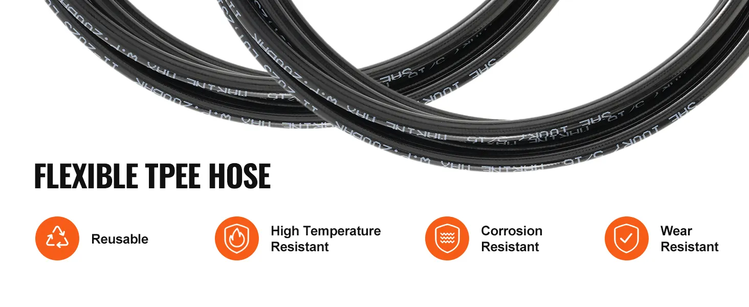 flexible tpee hose with high temperature, corrosion, and wear resistance; reusable for multiple uses.
