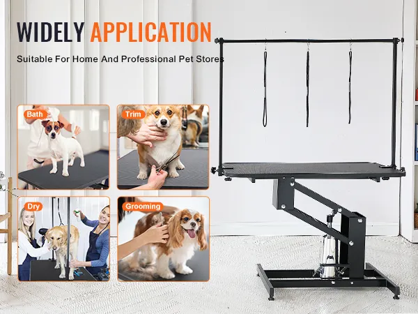 VEVOR pet grooming table for bathing, trimming, drying, and grooming at home and professional pet stores.