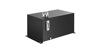black VEVOR hydraulic fluid tank with side gauge and top cap.