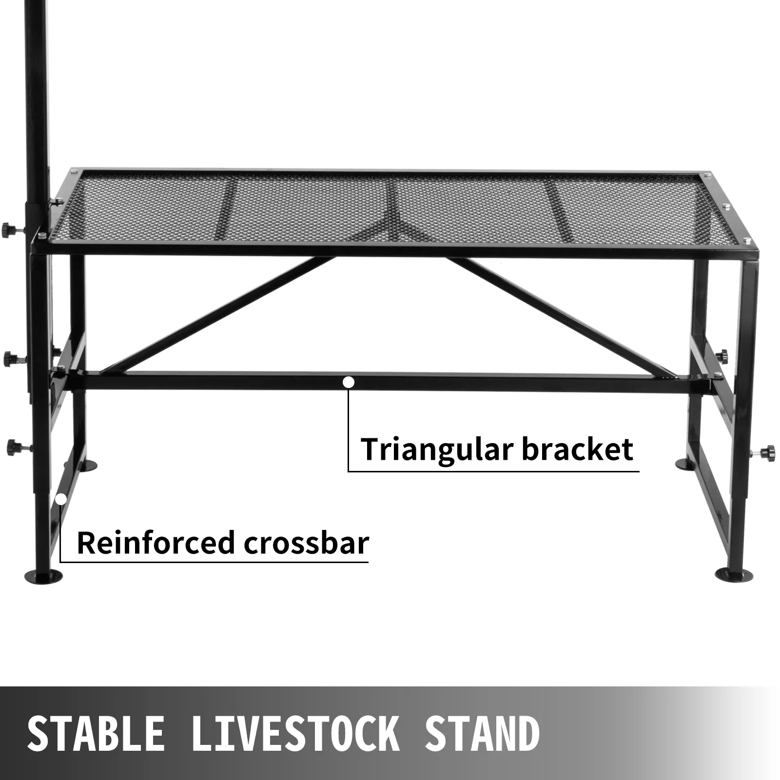 VEVOR livestock trimming stand with reinforced crossbar and triangular bracket.