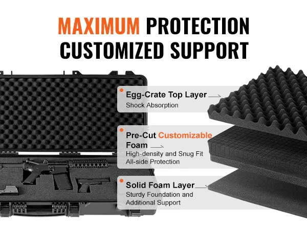 VEVOR tactical range case with customizable foam layers for maximum protection and shock absorption.