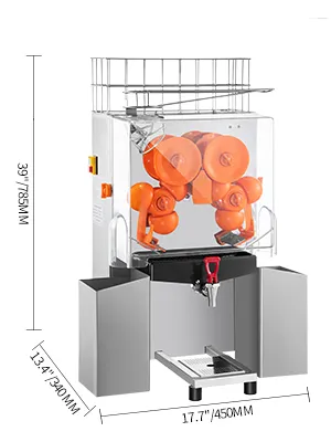 Exprimidor comercial VEVOR con cuerpo de acero inoxidable y mecanismo exprimidor de naranja.