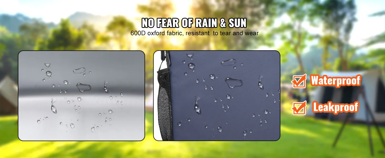 VEVOR hardbody cooler bag waterproof, leakproof, 600d oxford fabric; camping tents in background.