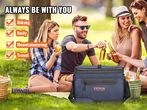 people enjoying a picnic in the park with a VEVOR cooler bag, ideal for hiking, travel, and daily use.