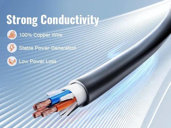 Fuerte conductividad con cable de extensión VEVOR rv: cable 100% de cobre, generación de energía estable, baja pérdida de energía.