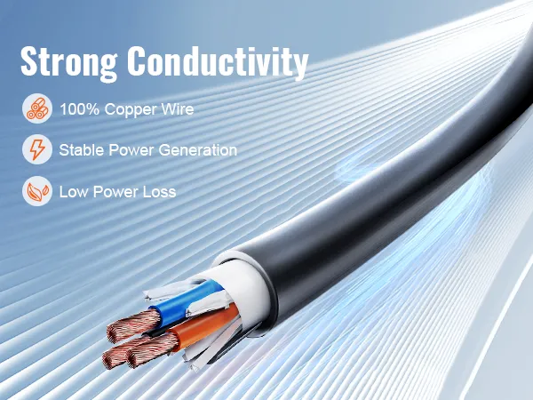 Fuerte conductividad con cable 100% de cobre, generación de energía estable y baja pérdida de energía para el cable de extensión VEVOR RV.