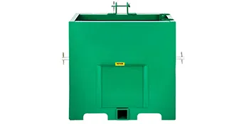 green VEVOR 3 point ballast box with yellow label and mounting brackets.