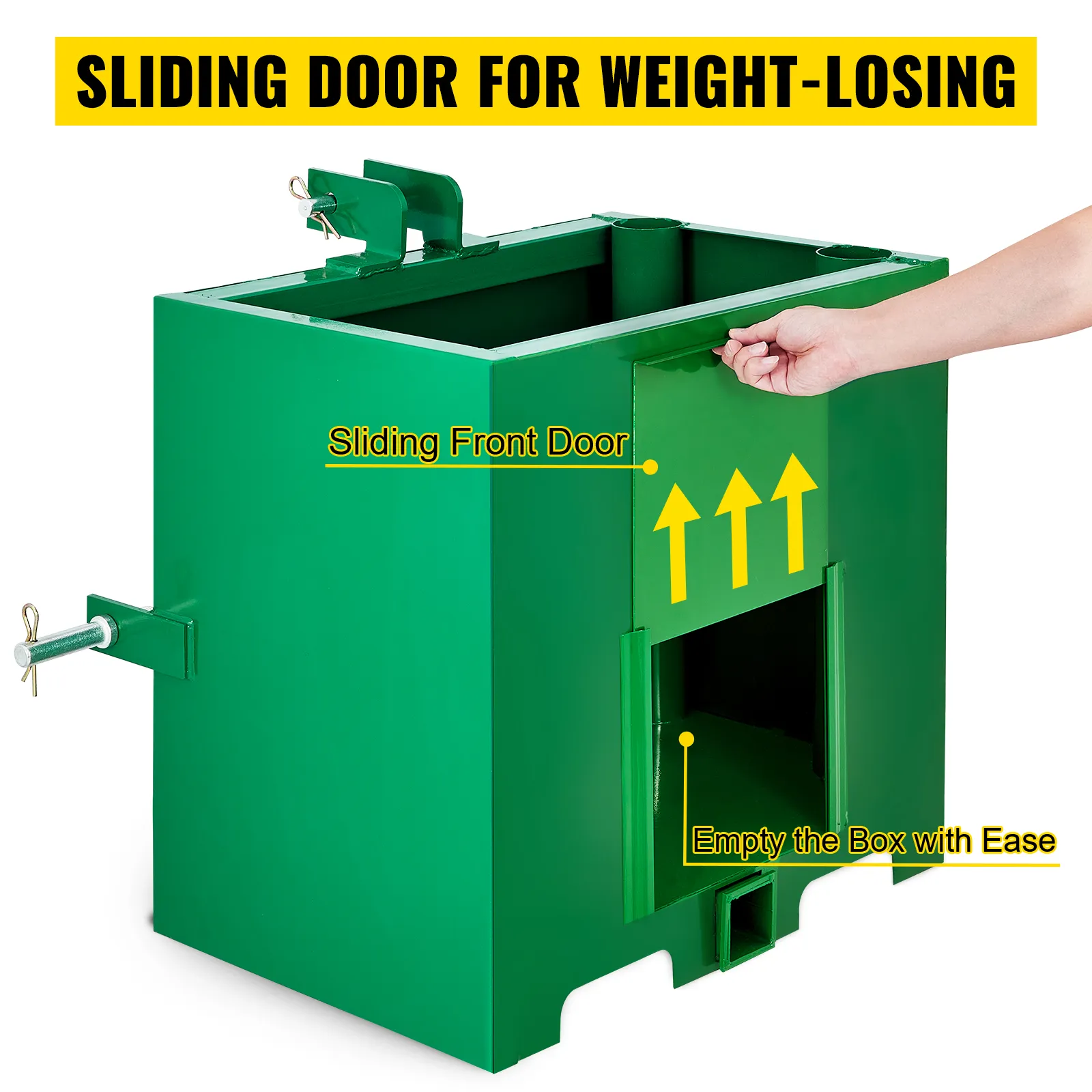 VEVOR 3 point ballast box with sliding front door for easy emptying.