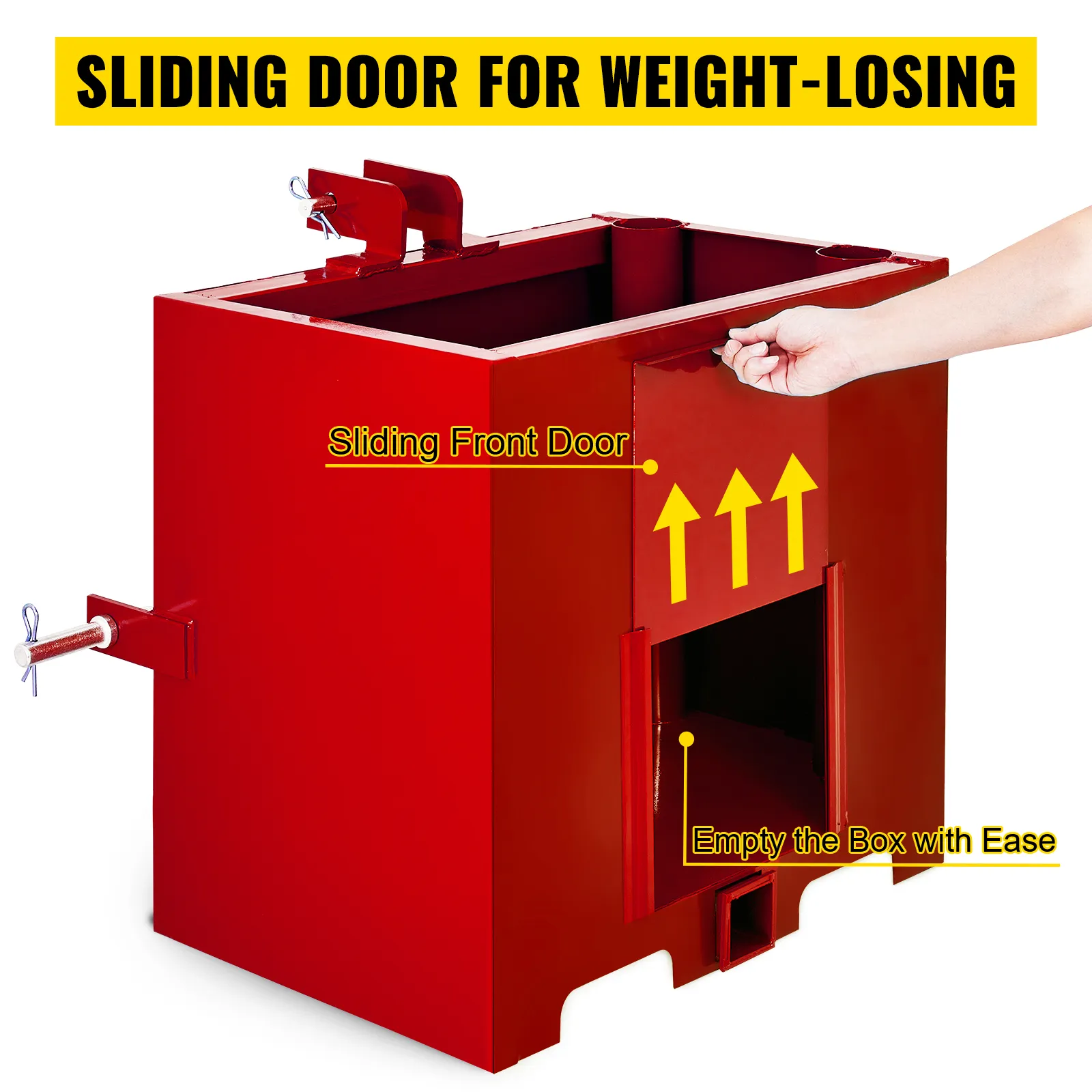 Caja de lastre de 3 puntos VEVOR con puerta frontal corrediza para un fácil vaciado.