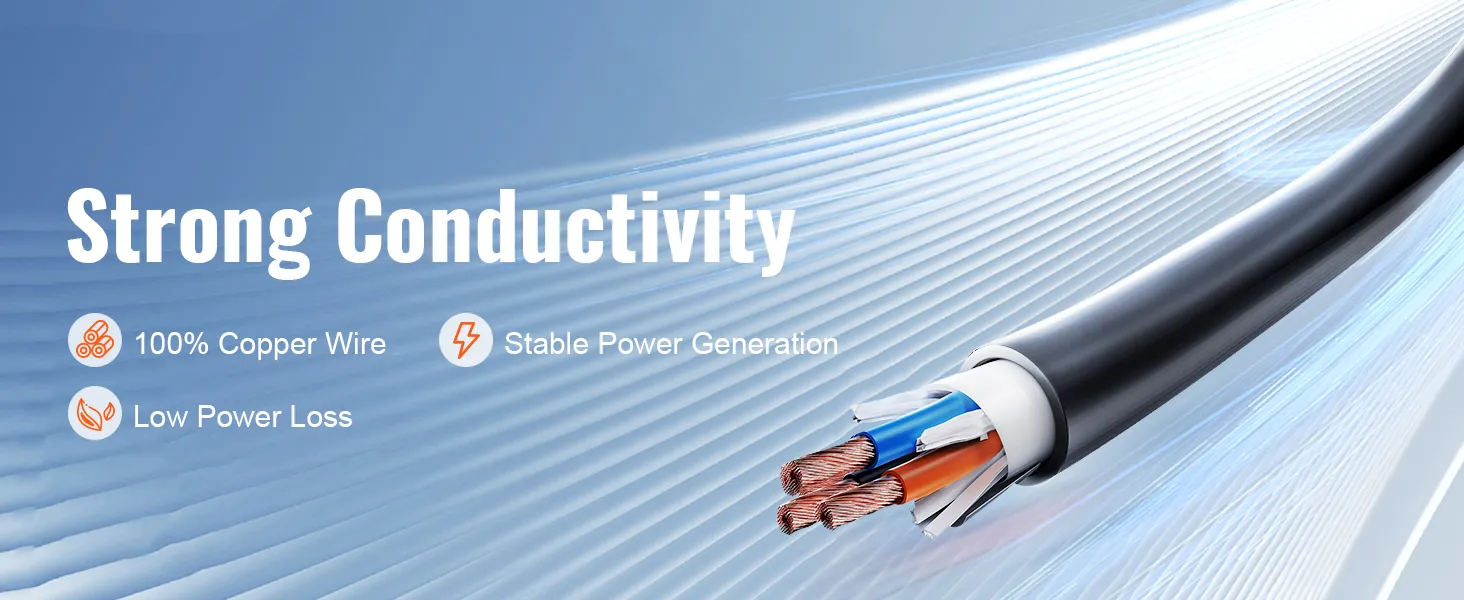 VEVOR rv extension cord with 100% copper wire, low power loss, and stable power generation.