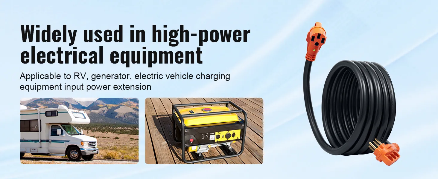 VEVOR rv extension cord for high-power electrical equipment like rvs, generators, and ev charging.