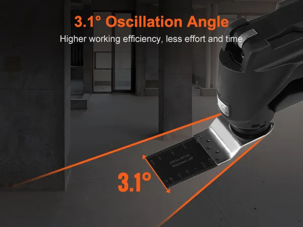 VEVOR oscillating tool with 3.1° angle for higher efficiency, less effort, and time.