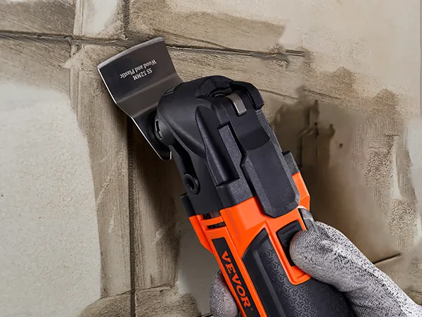VEVOR oscillating tool cutting grout between wall tiles with precision blade.