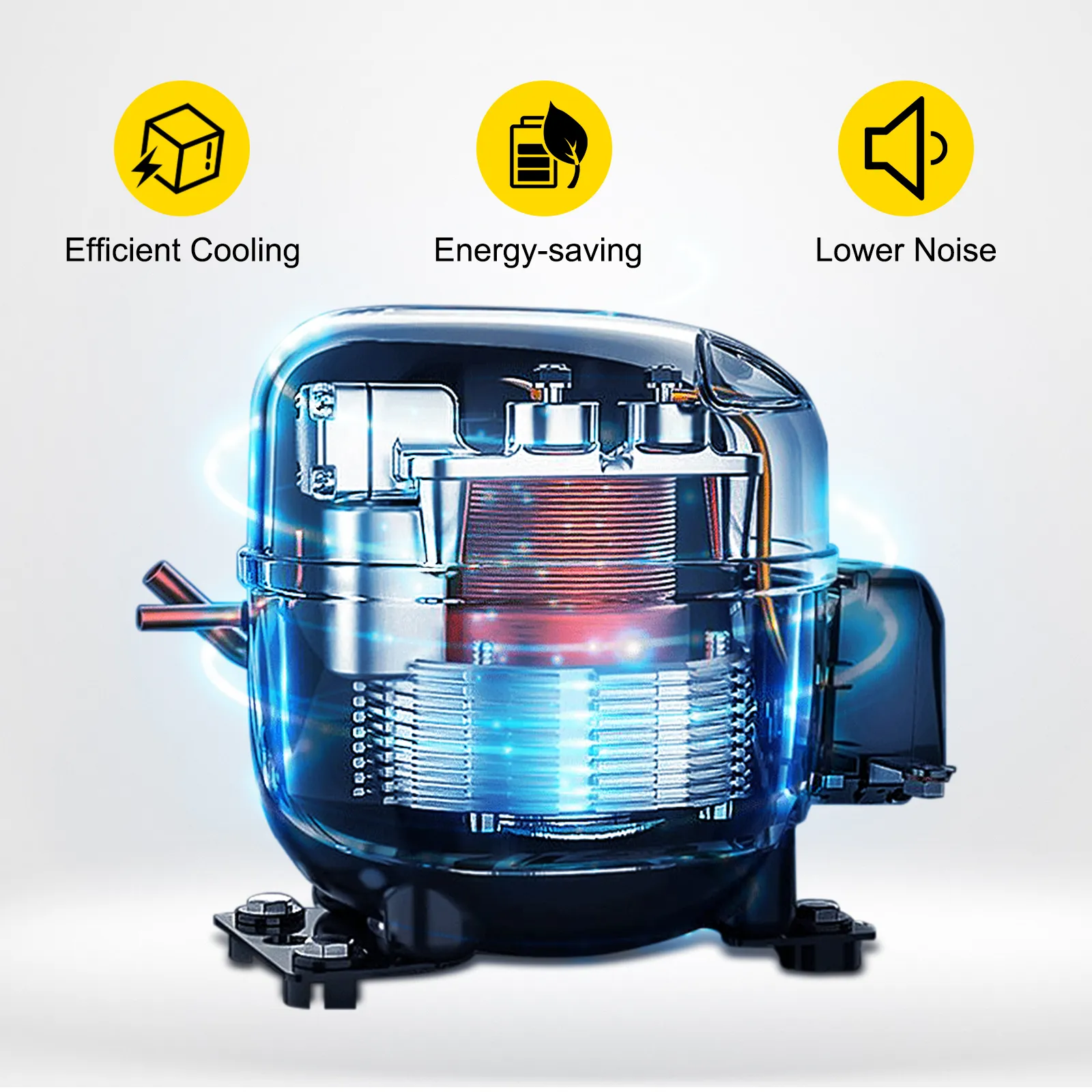 Máquina de hielo comercial VEVOR con funciones de enfriamiento eficiente, ahorro de energía y menor nivel de ruido.