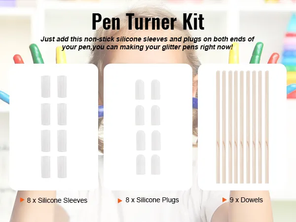 Kit para girar bolígrafos con 8 fundas de silicona, 8 tapones de silicona y 9 clavijas, perfecto para hacer bolígrafos con brillantina tú mismo.