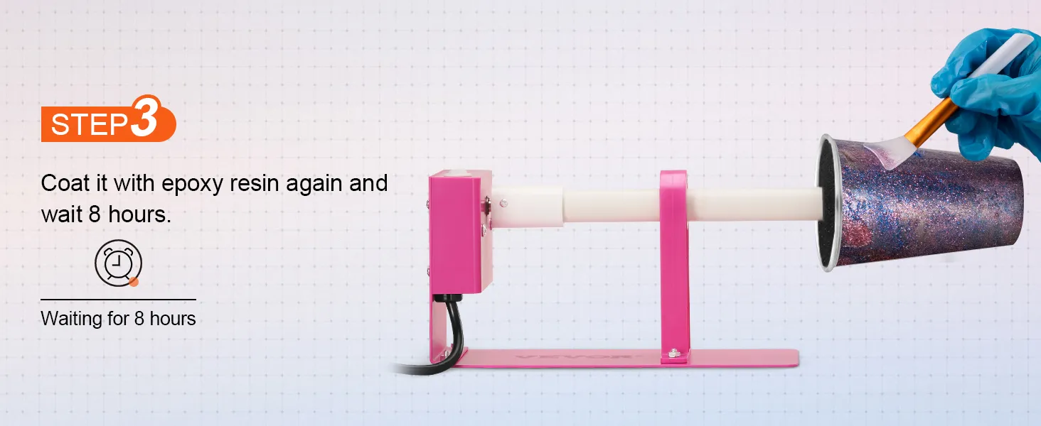 Paso 3: cubra el vaso con un volteador de tazas VEVOR rosa con resina epoxi y espere 8 horas.