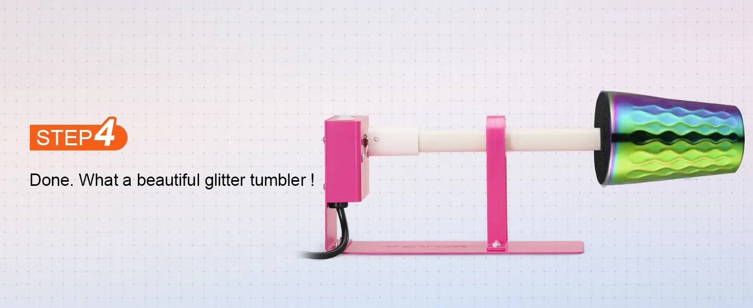 Vaso giratorio VEVOR que muestra un vaso con brillantina terminado en una configuración rosa vibrante.