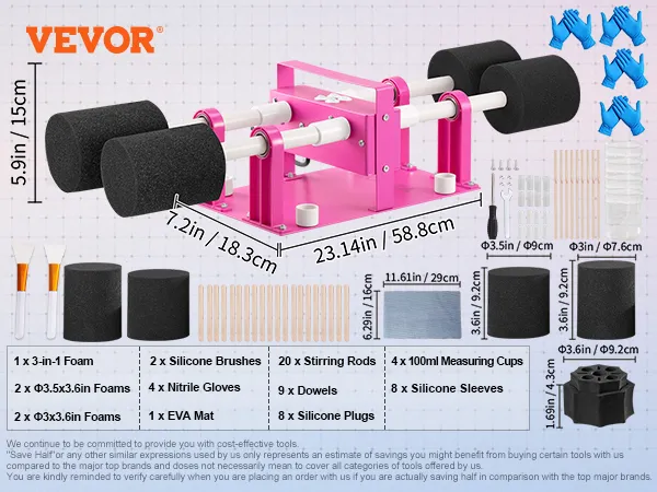 VEVOR - Volteador de 4 tazas con espumas, guantes, cepillos, tazas medidoras, tacos, varillas para mezclar y tapones de silicona.