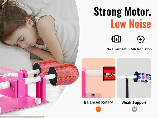 Volteador de 4 tazas VEVOR con base rosa, motor potente y bajo nivel de ruido para una rotación equilibrada y un uso continuo durante 24 horas.