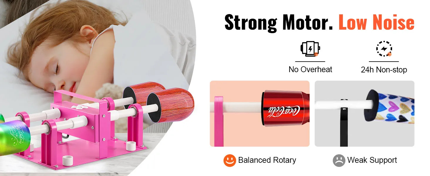 Volteador de 4 tazas VEVOR con base rosa, motor potente y bajo nivel de ruido para una rotación equilibrada y un uso continuo durante 24 horas.