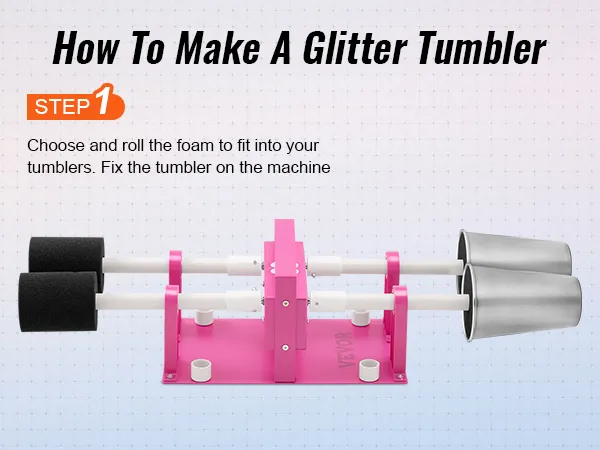 Guía de instalación del volteador de 4 tazas VEVOR para hacer un vaso con brillantina con instrucciones paso a paso.