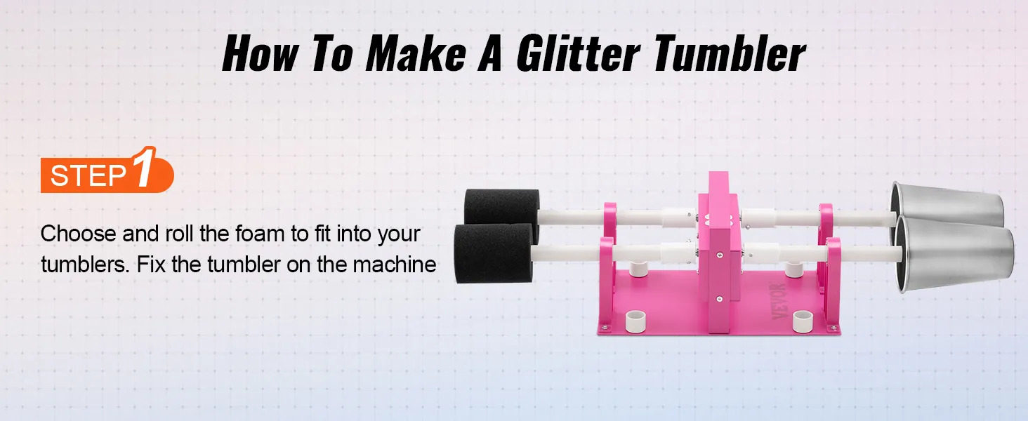 Guía de instalación del volteador de 4 tazas VEVOR para hacer un vaso con brillantina con instrucciones paso a paso.