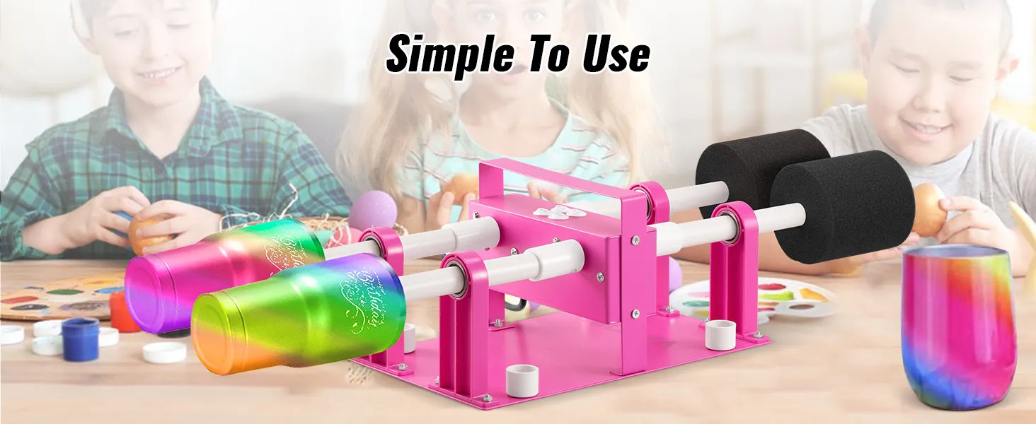 Niños haciendo manualidades con vasos de colores en el volteador de 4 tazas VEVOR en una actividad creativa.