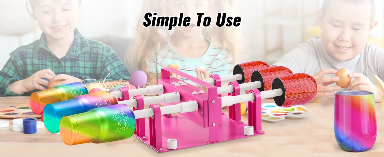 VEVOR - Volteador de vasos con vasos de colores sobre una mesa, con niños haciendo manualidades en el fondo.