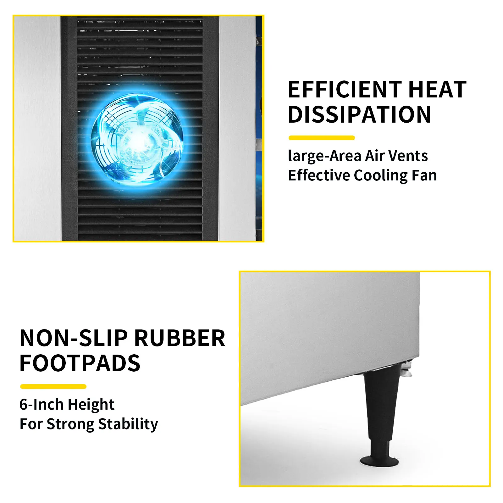 VEVOR commercial ice maker with efficient heat dissipation and non-slip rubber footpads.