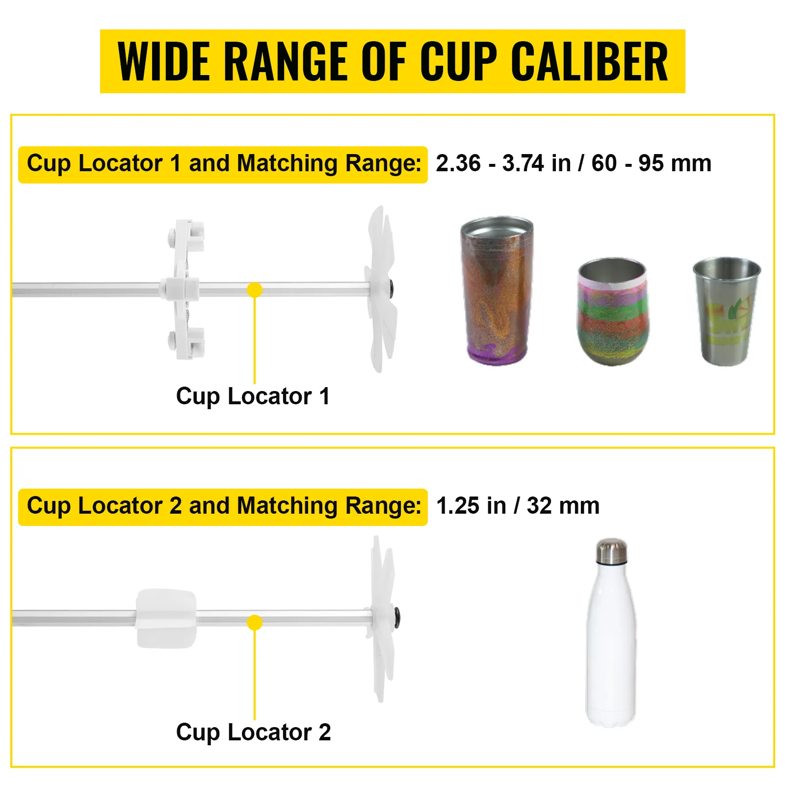 VEVOR 4 cup turner with cup locator and matching range for various cup sizes.