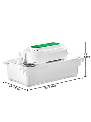 Bomba de condensado VEVOR con dimensiones de 7,1" x 3,9" x 2,6".