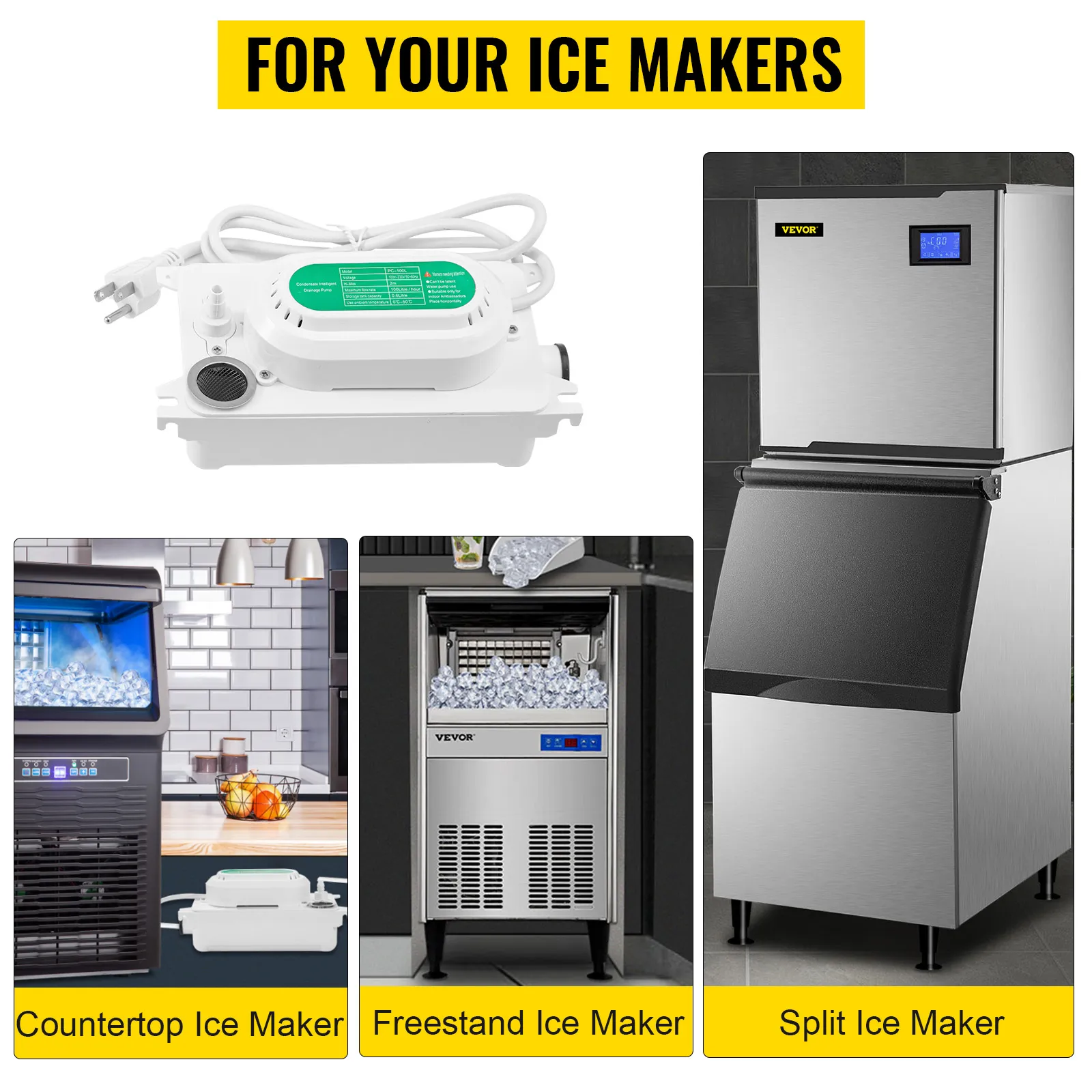 Bomba de condensado VEVOR para máquinas de hielo de encimera, independientes y divididas.