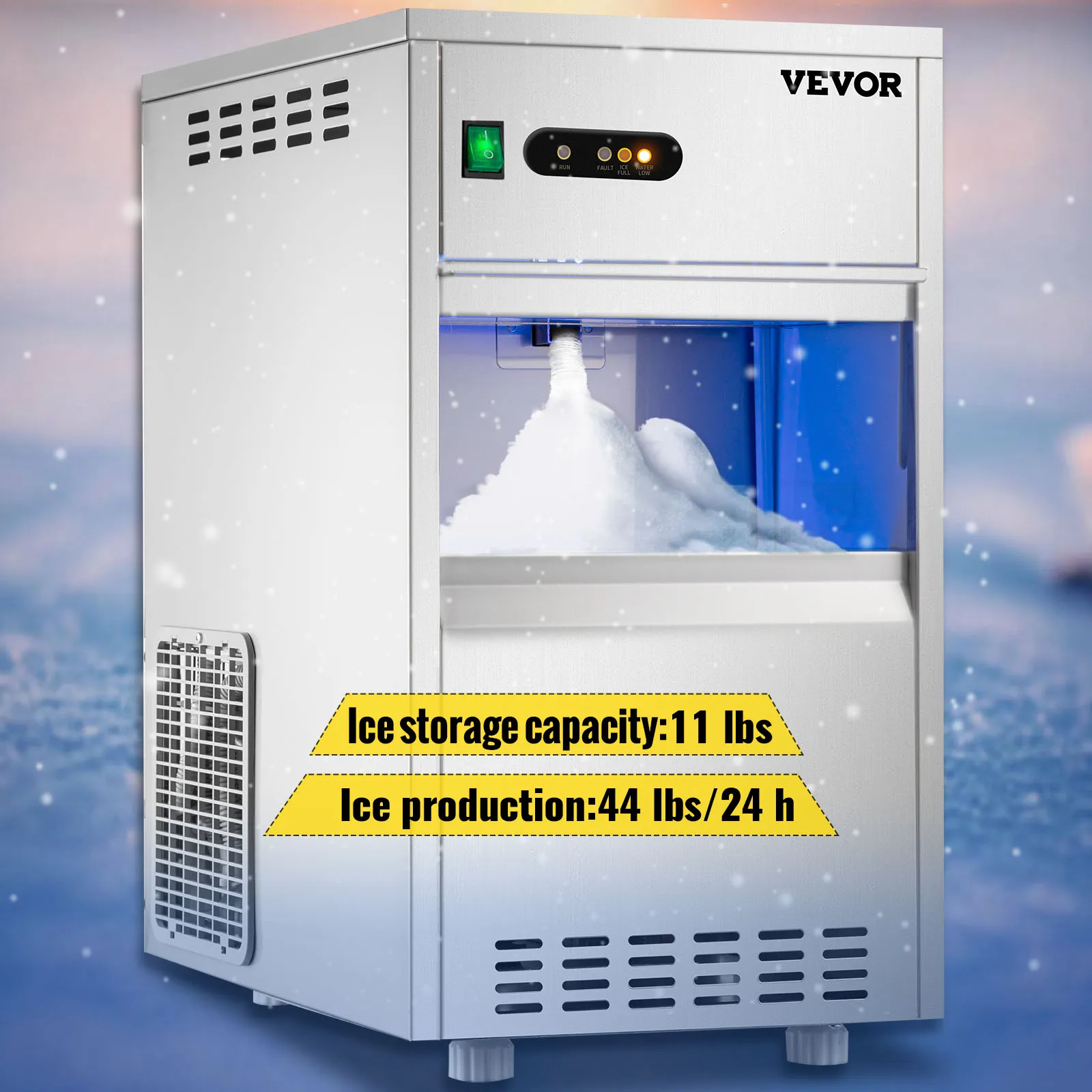 Máquina para fabricar hielo en forma de copo de nieve comercial VEVOR, capacidad de hielo: 11 libras, producción: 44 libras/24 h