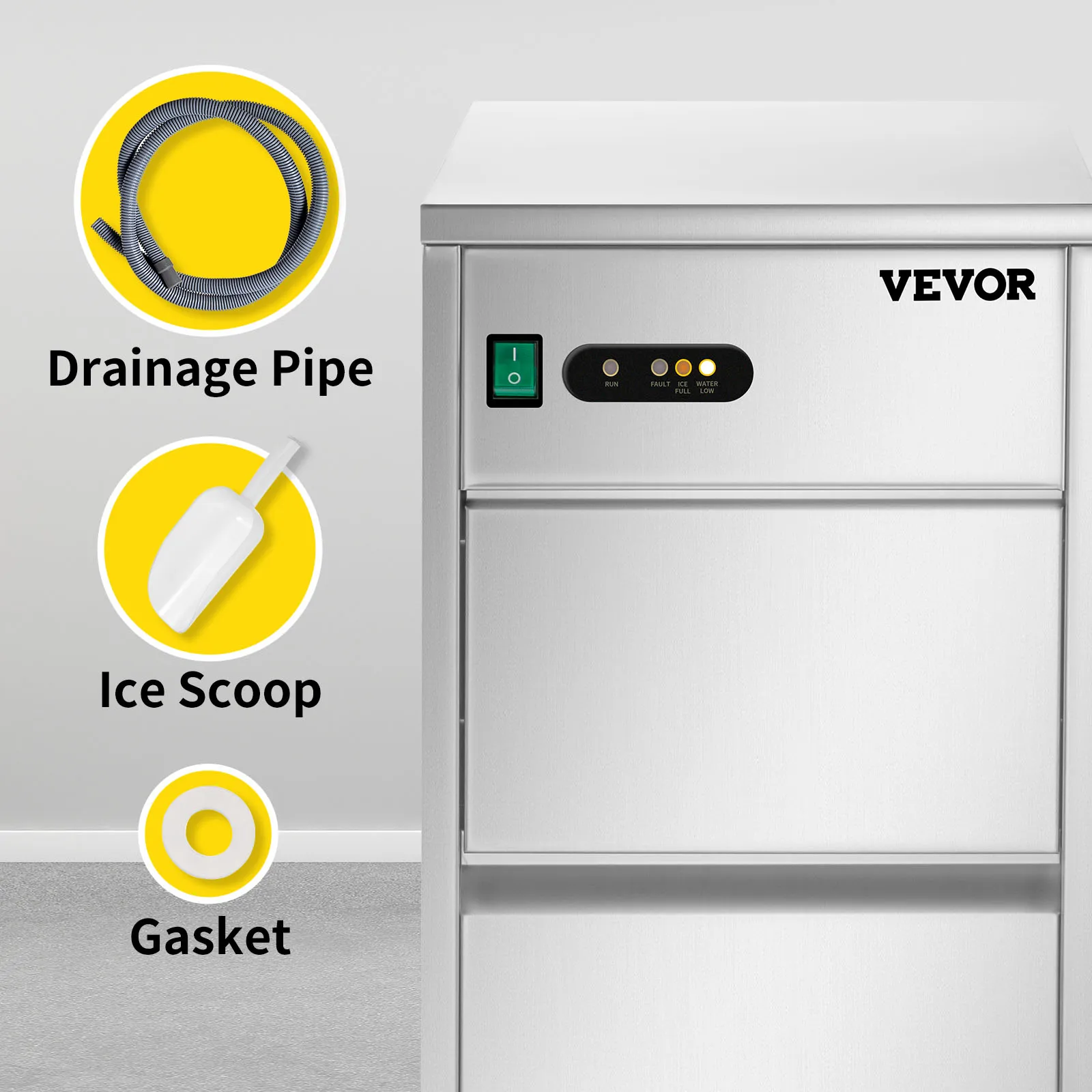 Máquina para fabricar hielo en forma de copo de nieve comercial VEVOR con tubo de drenaje, pala para hielo y junta.