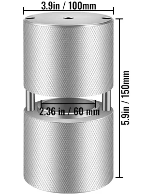 VEVOR ice ball press in silver with dimensions labeled for accuracy.