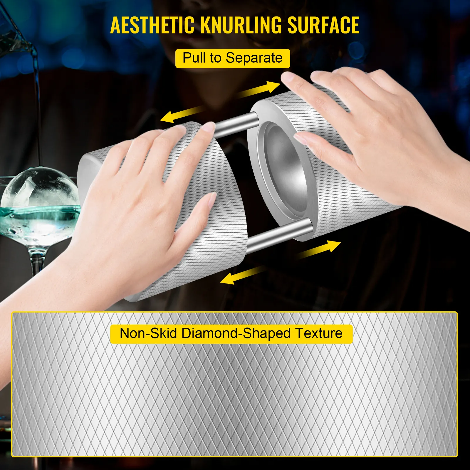 hands demonstrating VEVOR ice ball press with non-skid diamond-shaped texture.