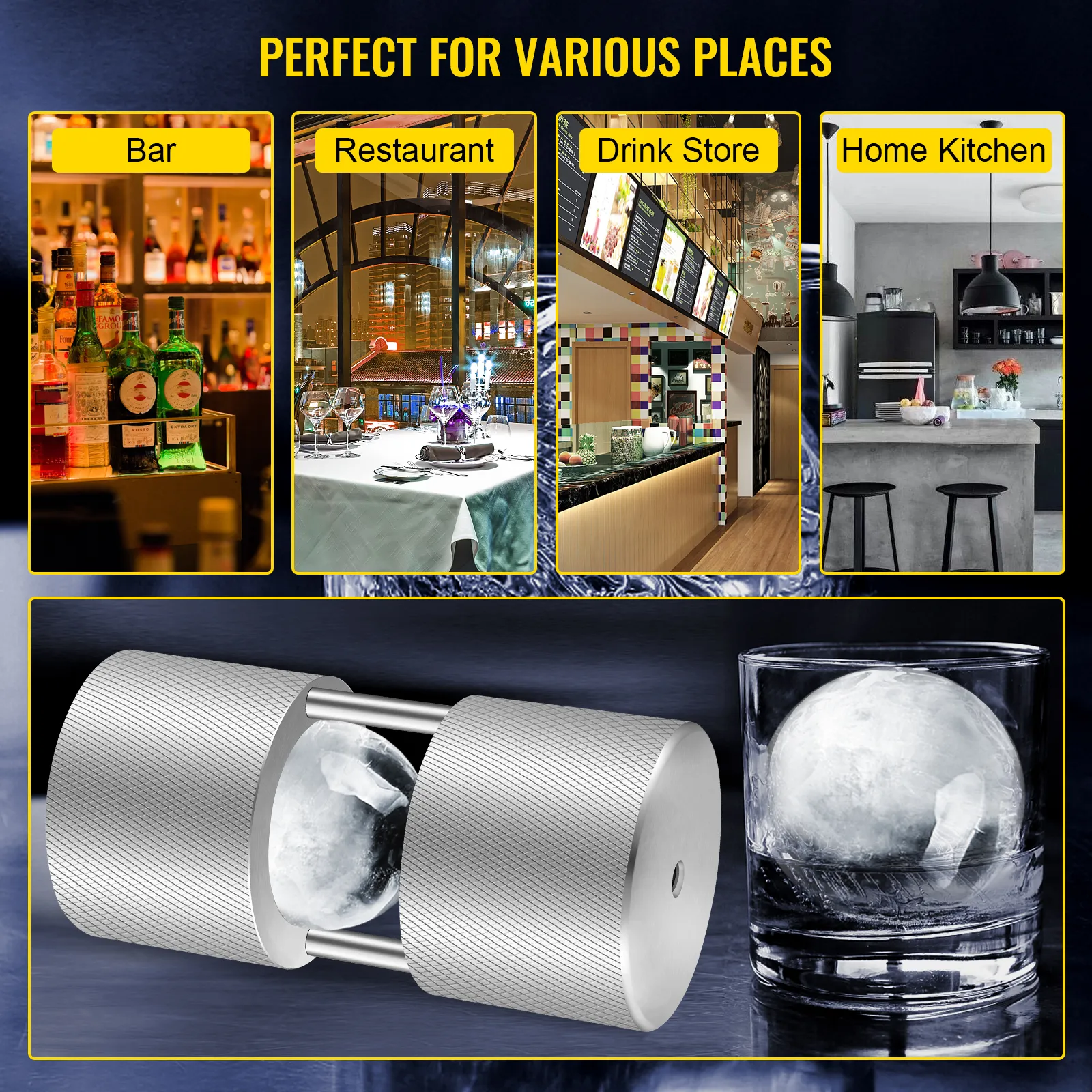 VEVOR ice ball press, ideal for bar, restaurant, drink store, and home kitchen.