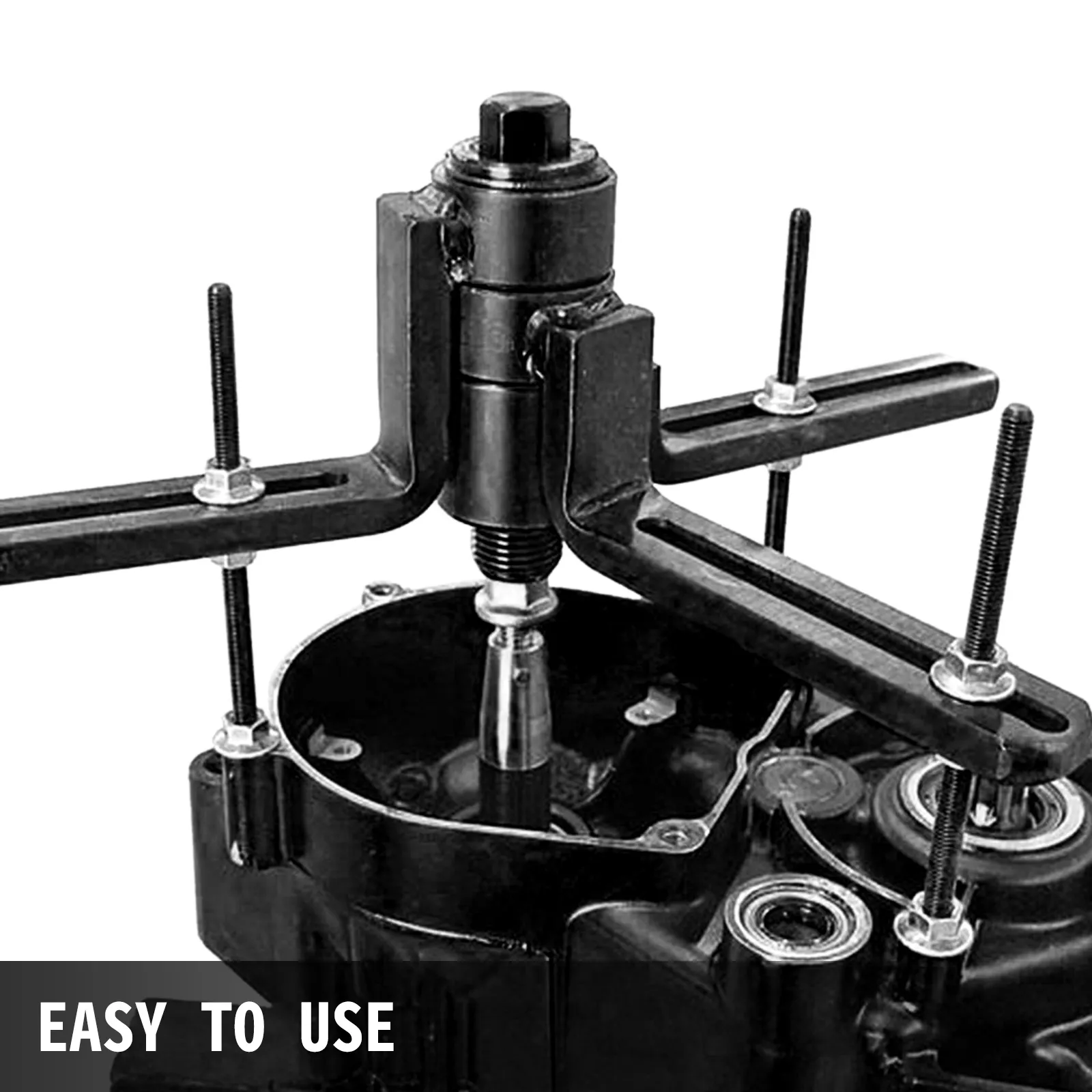 VEVOR crank case splitter with bolts and black finish, labeled easy to use.