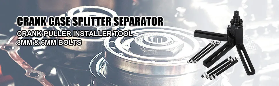 VEVOR crankcase splitter with 8mm and 6mm bolts, showing crank puller parts.