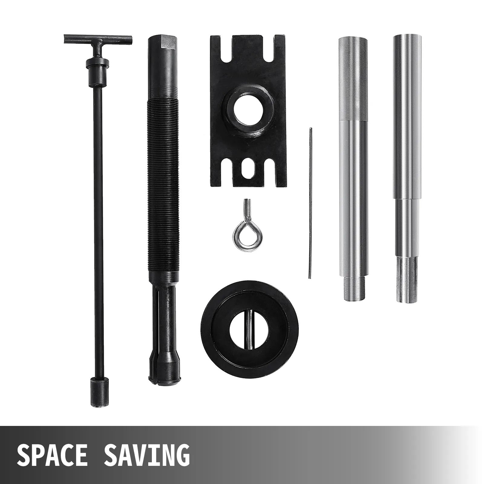 VEVOR gimbal bearing tool set with various metal components, space-saving design.