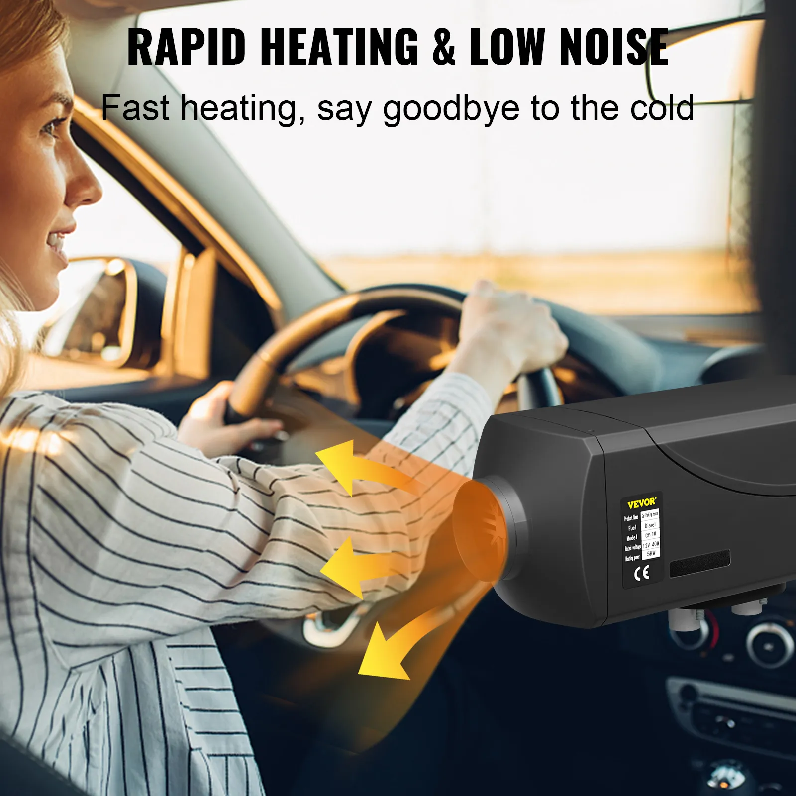 Riscaldatore d'aria diesel VEVOR che garantisce un riscaldamento rapido e silenzioso all'interno dell'abitacolo dell'auto.