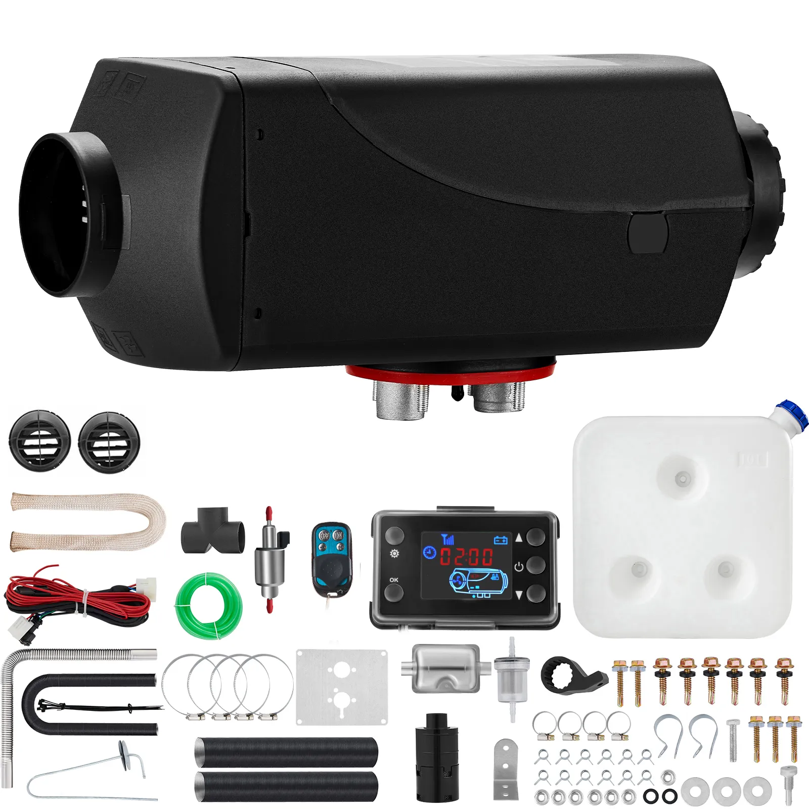 VEVOR 5kw Dieselheizung mit Steuereinheit, Tank, Verkabelung und diversen Einbauteilen.