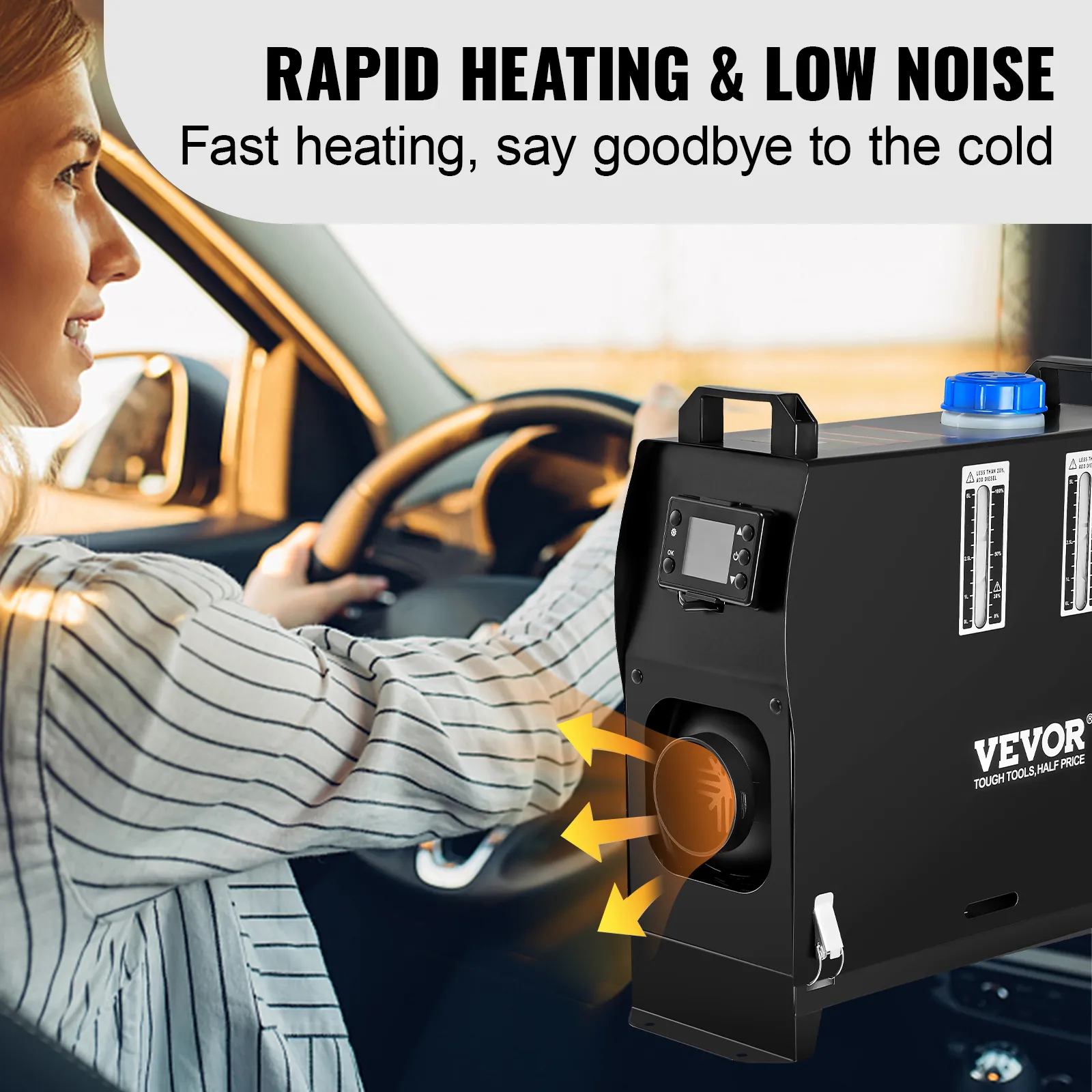 VEVOR dieselluchtverwarmer voor in het interieur van de auto, zorgt voor snelle verwarming en een laag geluidsniveau.