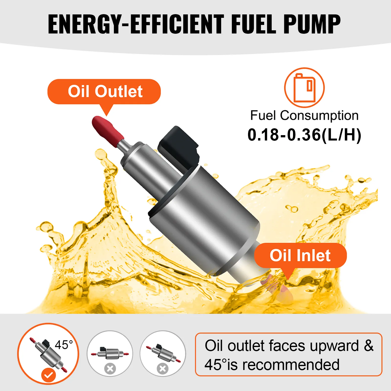 VEVOR dieselluchtverwarmer brandstofpomp met 0,1-0,24 l/u brandstofverbruik.