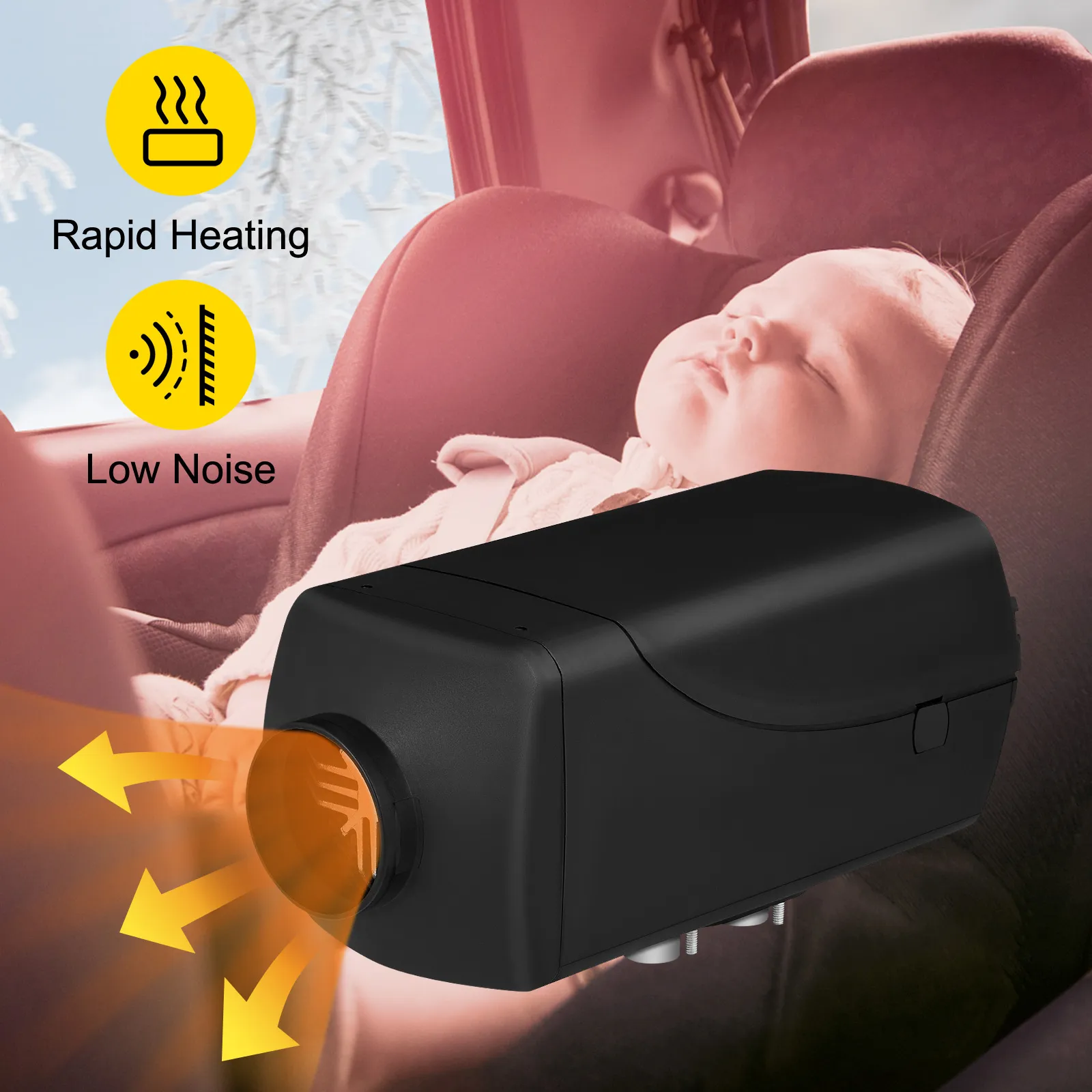 Nagrzewnica powietrza VEVOR z silnikiem wysokoprężnym zapewniająca szybkie ogrzewanie i niski poziom hałasu we wnętrzu samochodu.