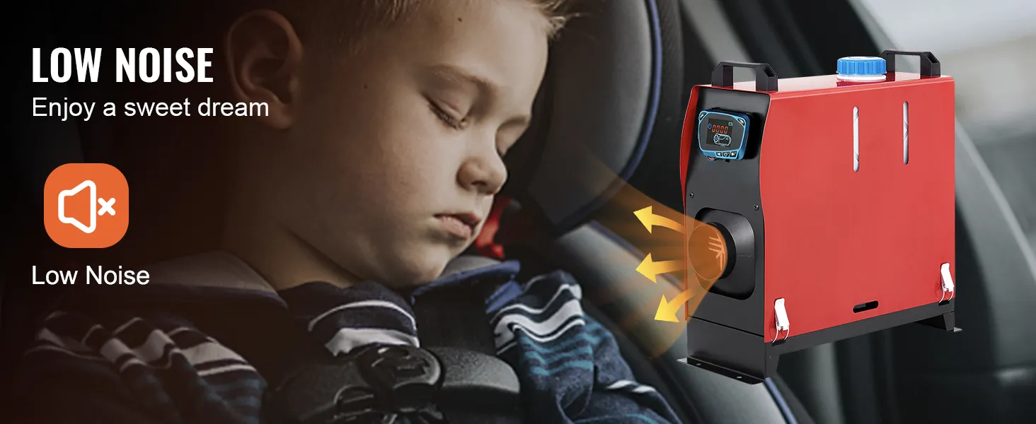VEVOR diesel air heater promoting low noise for comfortable sleep in vehicles.