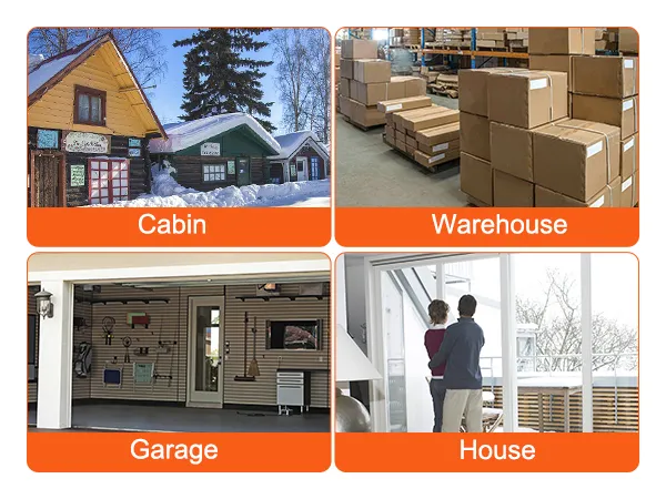 cabin, warehouse, garage, and house settings for VEVOR diesel air heater.