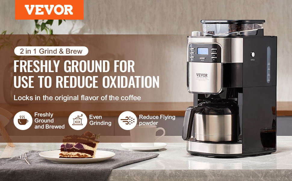VEVOR Coffee Maker for Office — 8 Cup Grind & Brew