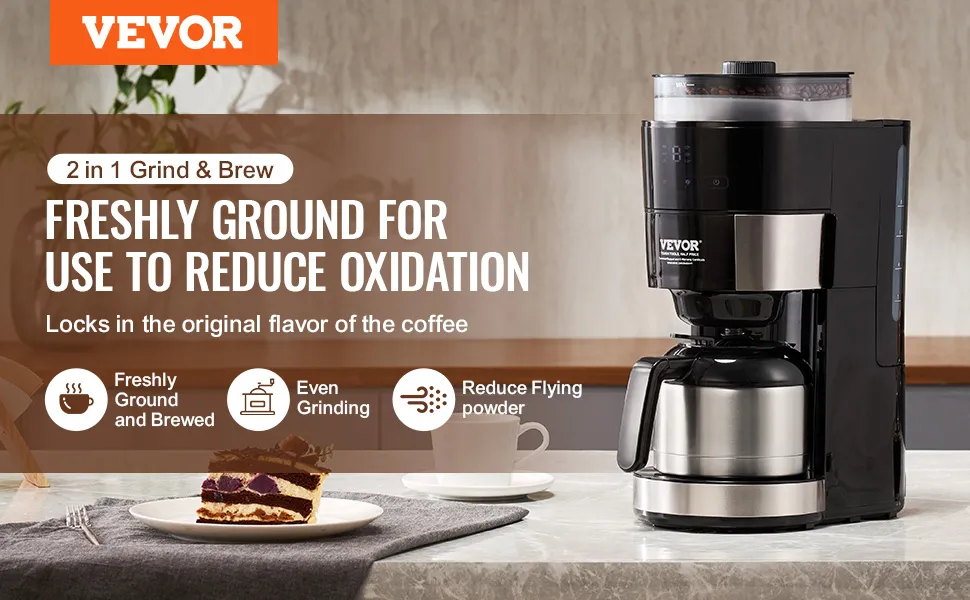 VEVOR Coffee Maker with Grinder, Cup Programmable Coffee Machine