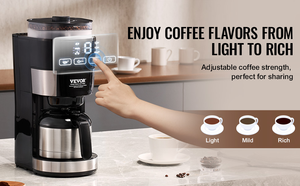 VEVOR 8-Cup Coffee Maker with Grinder – Auto Brew Timer